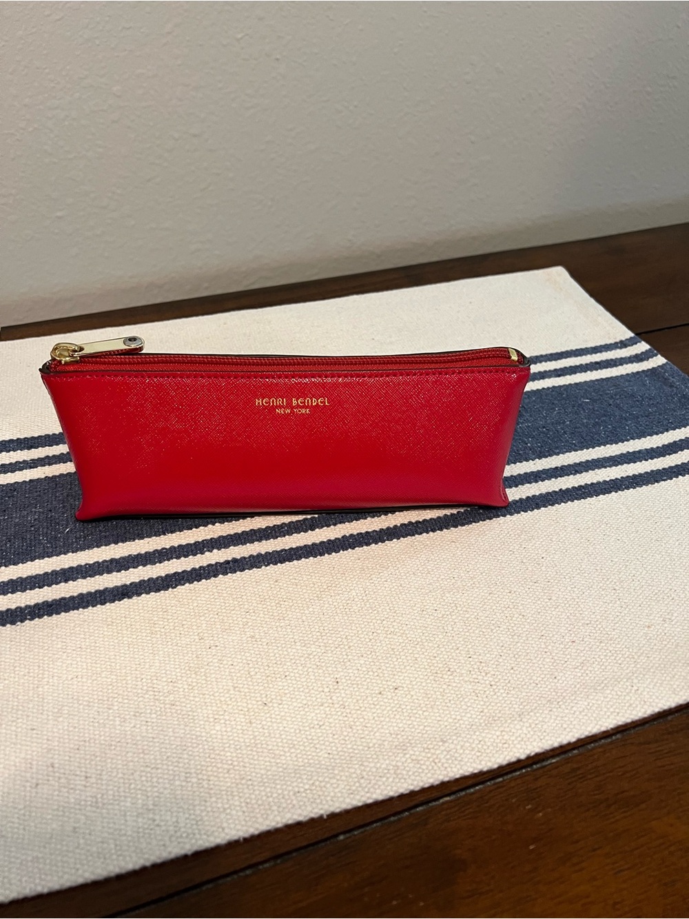 Henri Bendel Red Cosmetic Case Pencil Case with Gold Accents